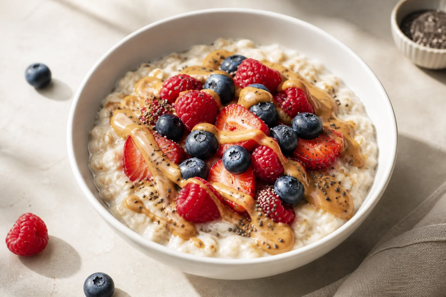 Oatmeal with berries and peanut butter
