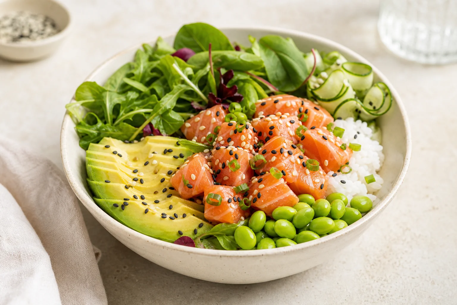 Salmon bowl with greens