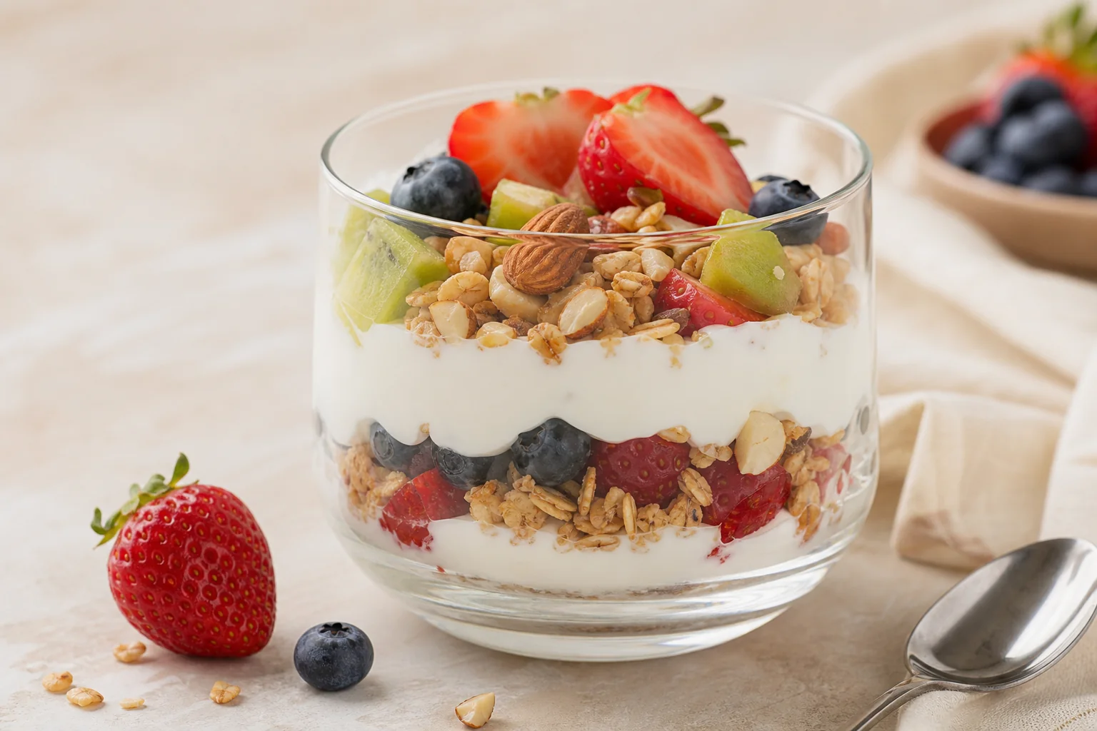 Greek yogurt with fruit and nuts